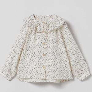 Zara Ruffle Collar Button Down Blouse with Hearts